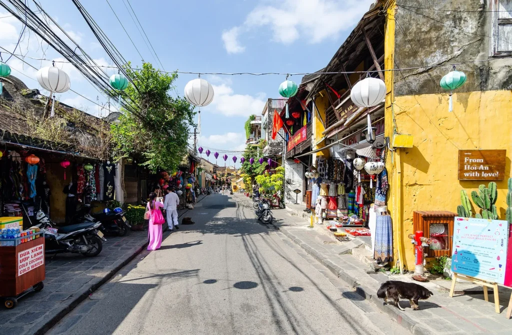 Tran Phu Street in Hoi An Ancient Town with yellow shophouses and paper lanterns