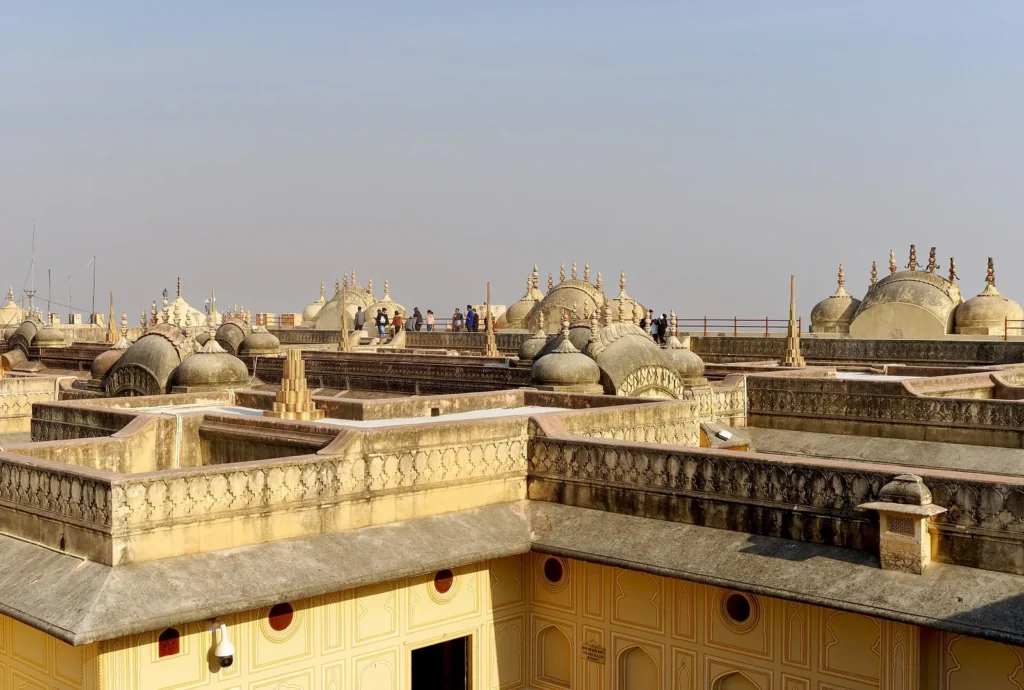 Rooftop of Madhavendra Bhawan at Nahargarh Fort with rows of small domed pavilions