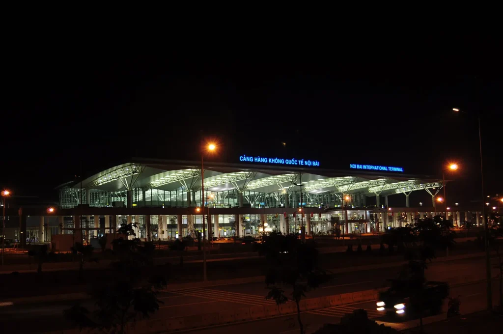Noi Bai International Airport Terminal 2 in Hanoi lit up at night