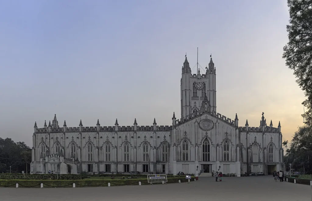 Gothic revival St Paul's Cathedral in Kolkata with its white tower