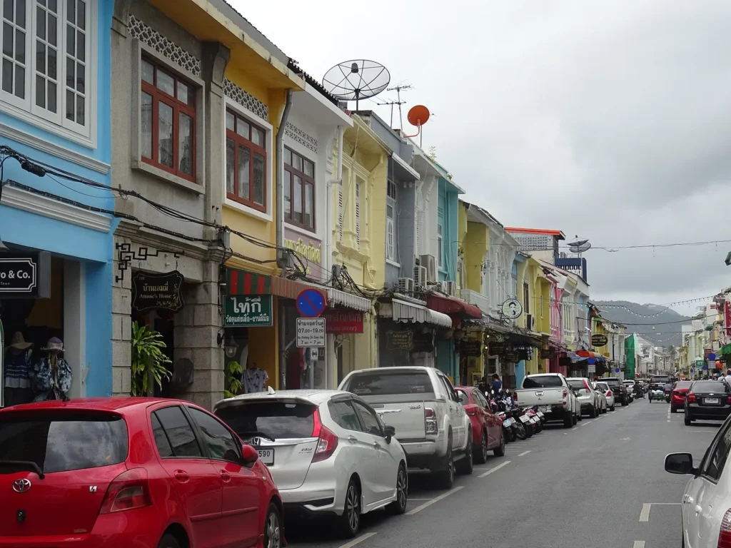 Colourful Sino-Portuguese shophouses along Thalang Road in Old Phuket Town
