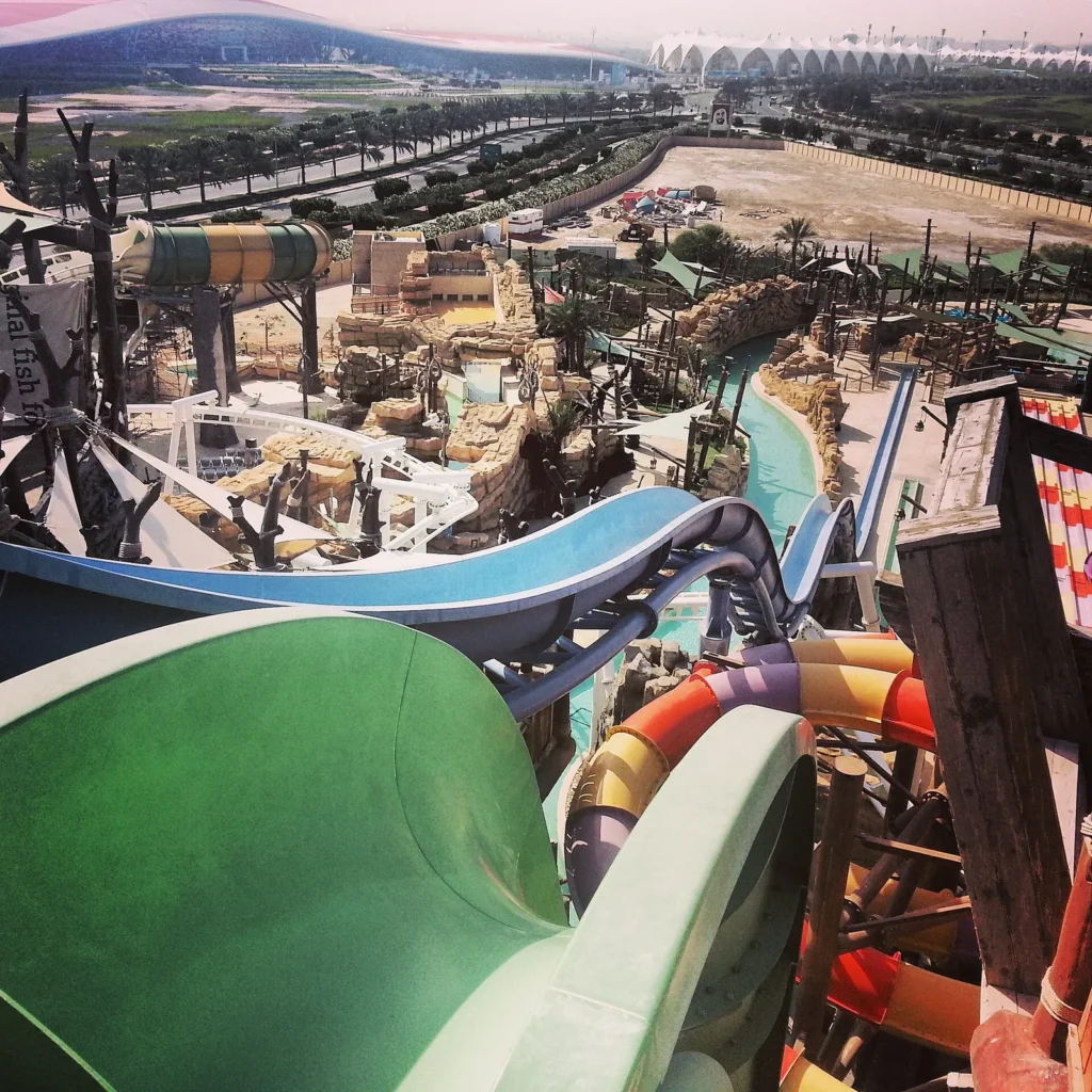 Water slides and pools at Yas Waterworld Abu Dhabi